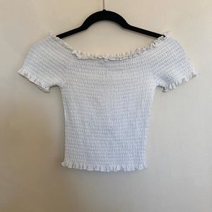 Aqua White Off the Shoulder Crop Top